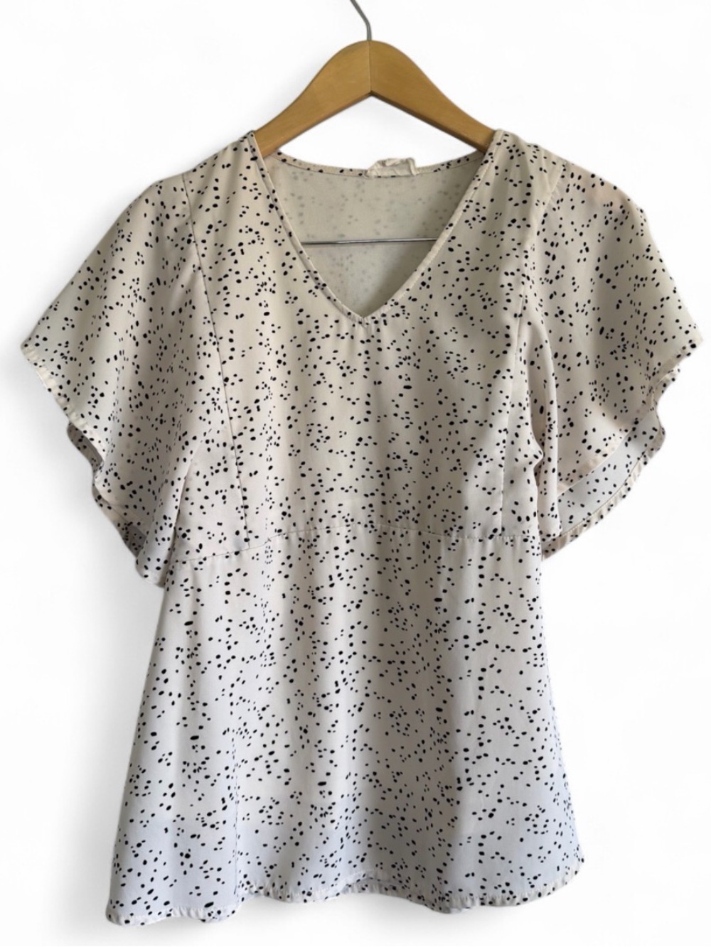 Peplum Flutter Sleeve Polka Dot Tie Back Blouse Top Cottagecore Boho Office M